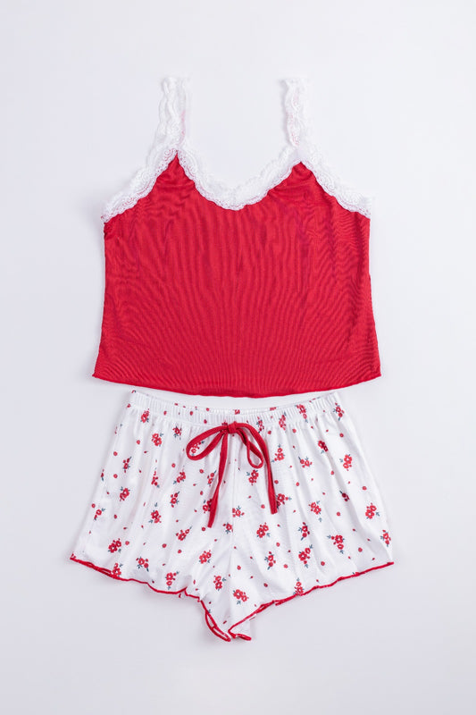 TINY DAISIES LACE PAJAMAS-RED