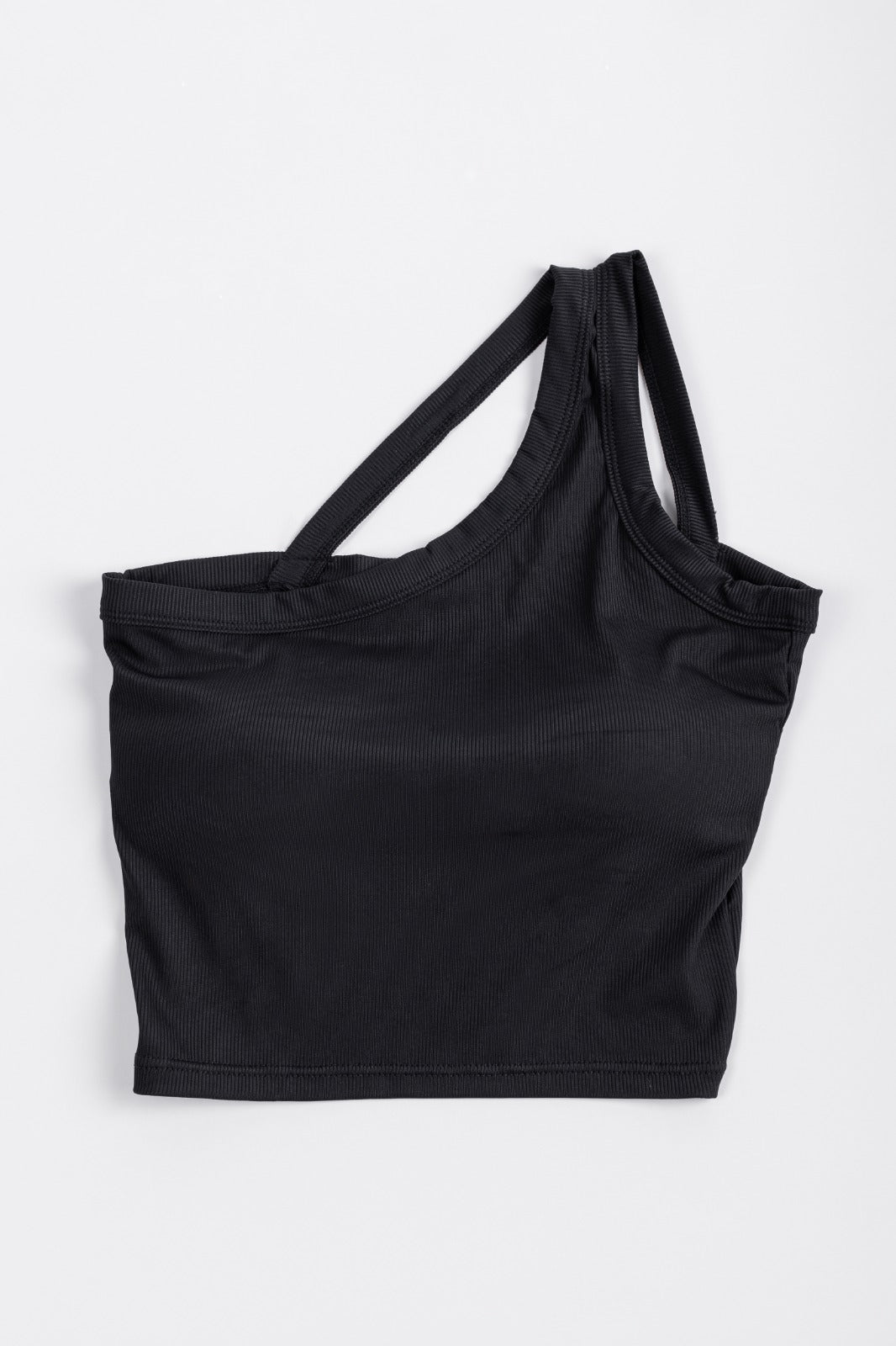 ONE SHOULDER CROP TOP-BLACK