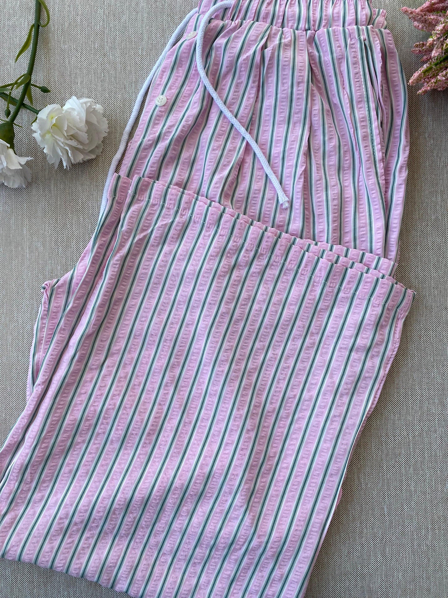 STRIPED WIDE LEG PANT-BABY PINK