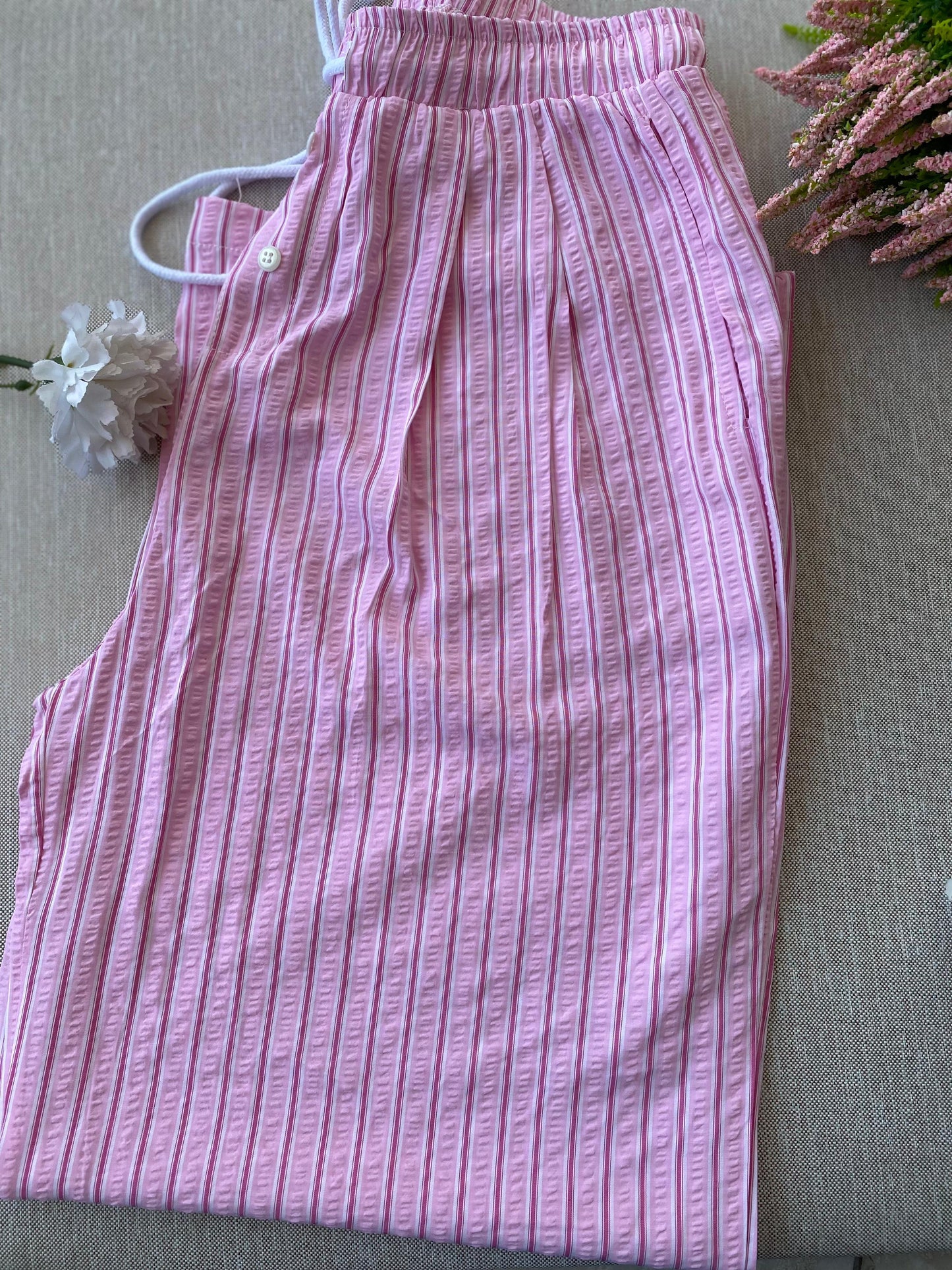 STRIPED WIDE LEG PANT-PINK