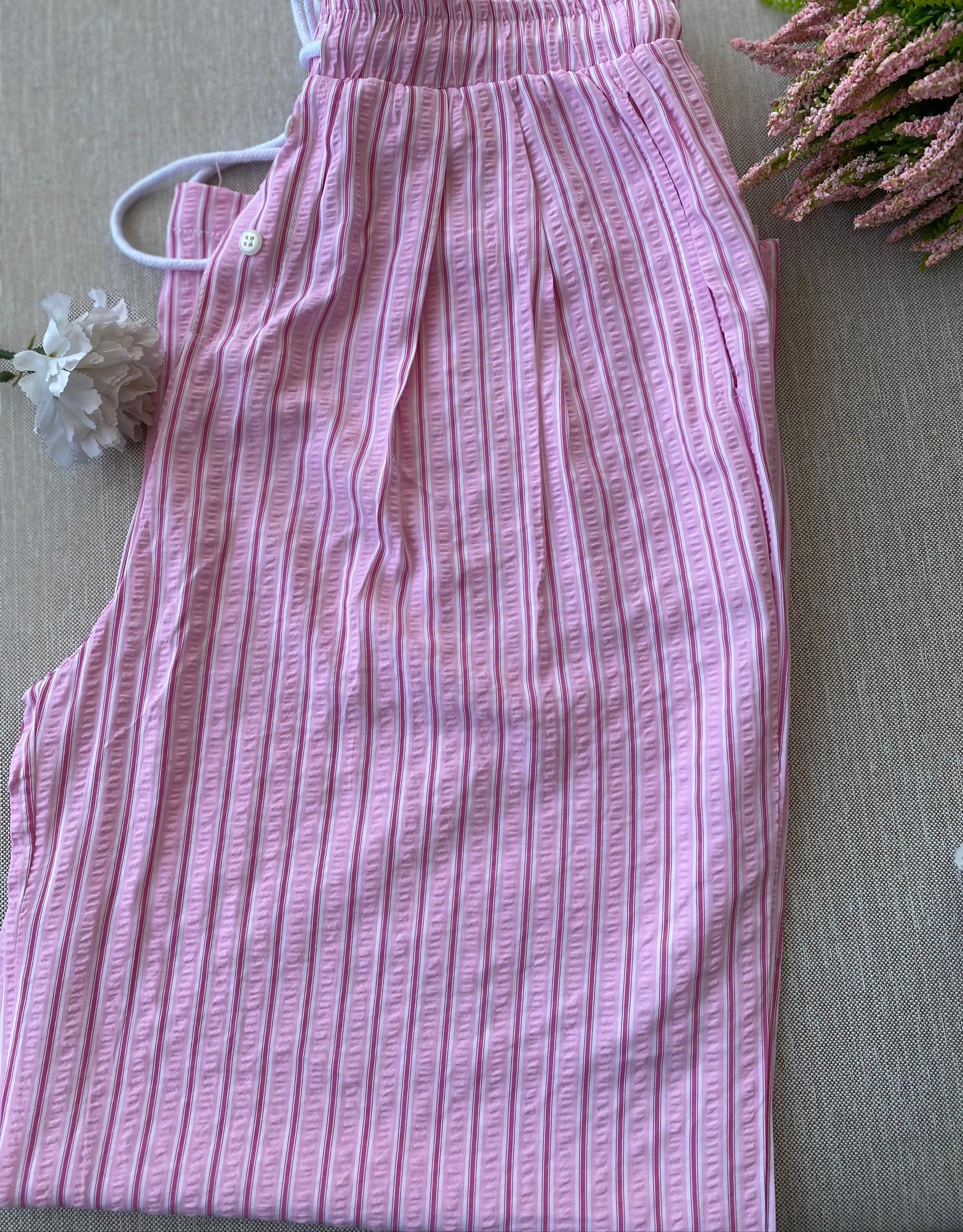 STRIPED WIDE LEG PANT-PINK