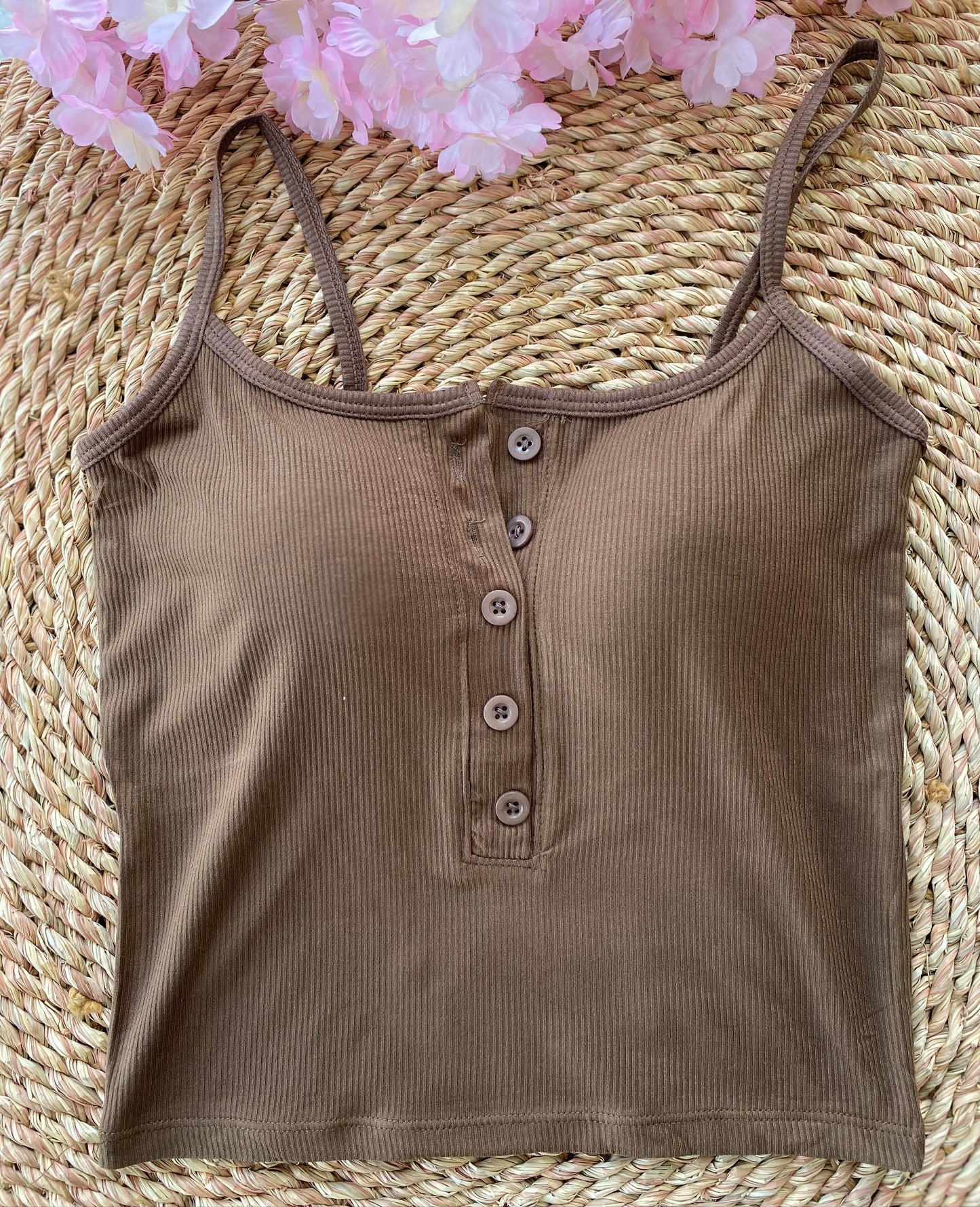 with buttons crop top-BROWN