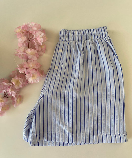 STRIPPED SHORT -BABY BLUE