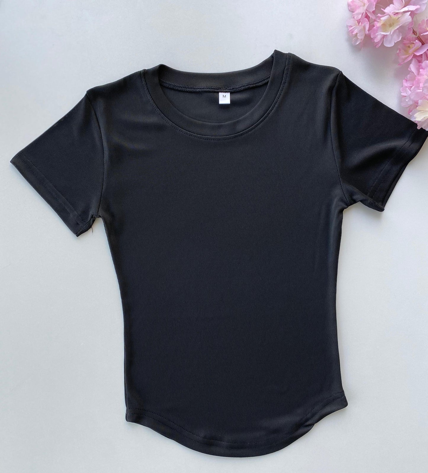 SHORT SLEEVE ELASTIC TOP-BLACK