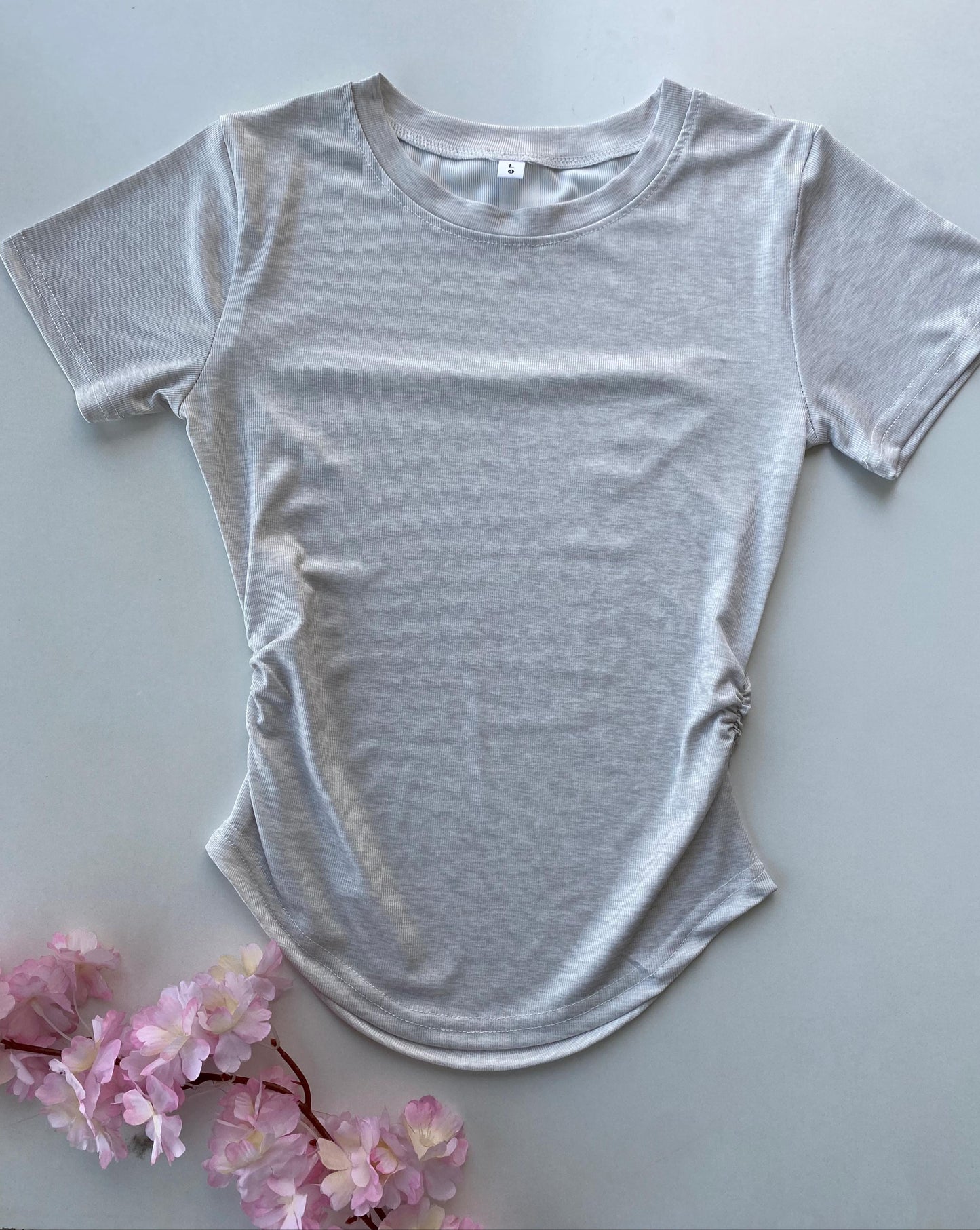 SHORT SLEEVE ELASTIC TOP-Light Gray