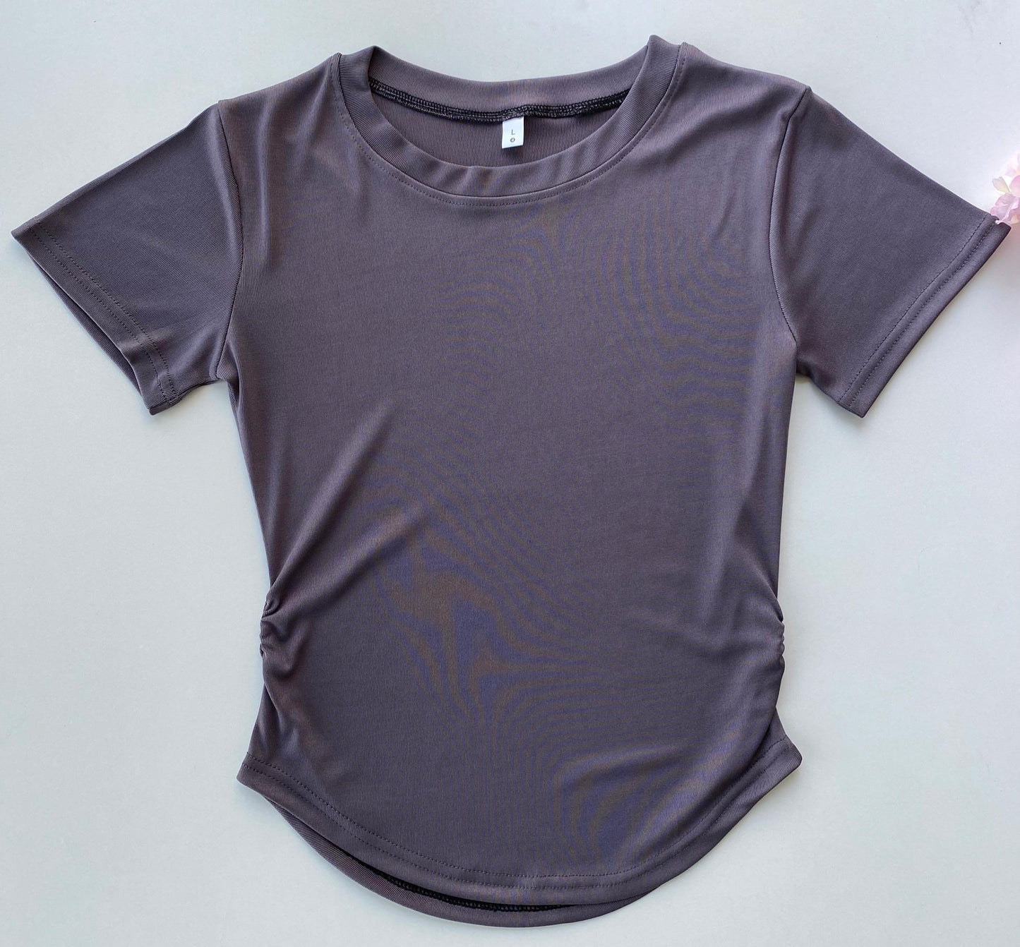 SHORT SLEEVE ELASTIC TOP-GRAY