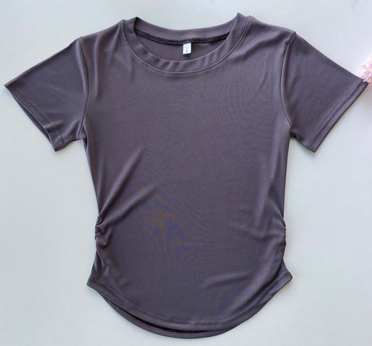 SHORT SLEEVE ELASTIC TOP-GRAY