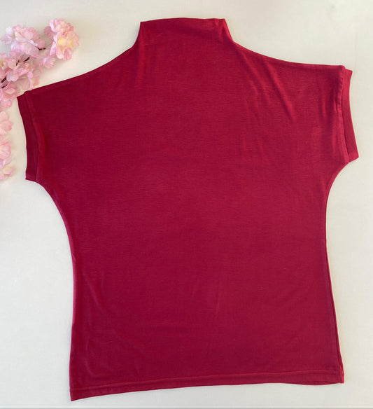 HALF-TURTLENECK SHORT-SLEEVE T-SHIRT-MAROON