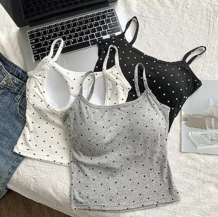 DOTTED CROP TOP-BLACK