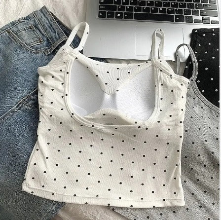 DOTTED CROP TOP-GRAY