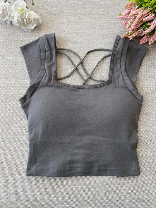 CRISS CROSS TOP-GRAY