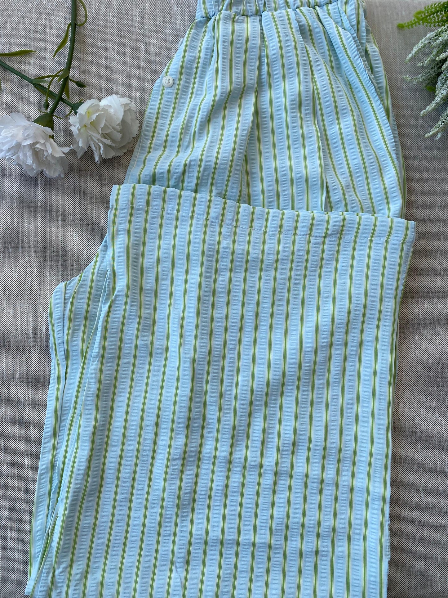 STRIPED WIDE LEG PANT-LEMON